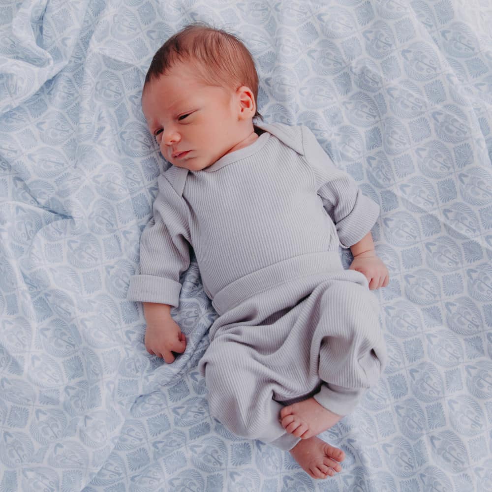 100% Certified Organic Cotton Rib-Knit Autumn Baby Sleep Pants - Grey