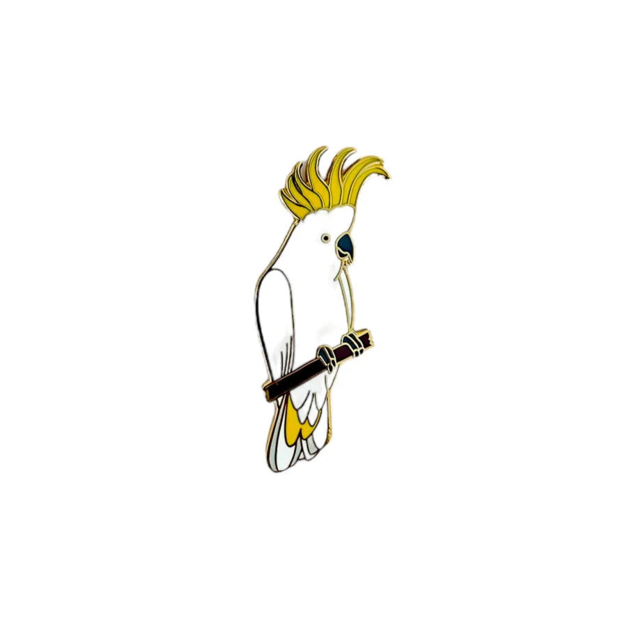 Red Parka Enamel Pin - Sulphur Crested Cockatoo