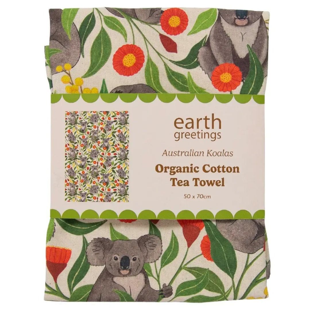Earth Greetings Organic Cotton Tea Towel - Australian Koalas