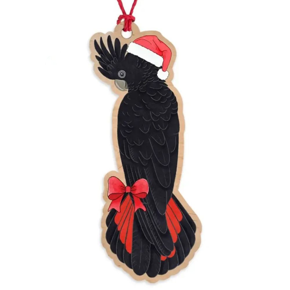 Earth Greetings Wooden Christmas Decoration - Black Cockatoo