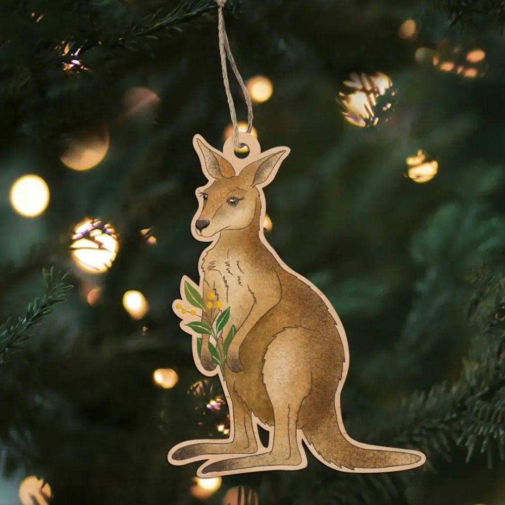 Earth Greetings Wooden Christmas Decoration - Hopping Kangaroo