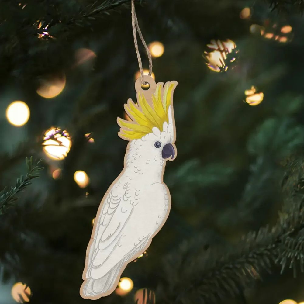 Earth Greetings Wooden Christmas Decoration - Sulfur Crested Cockatoo