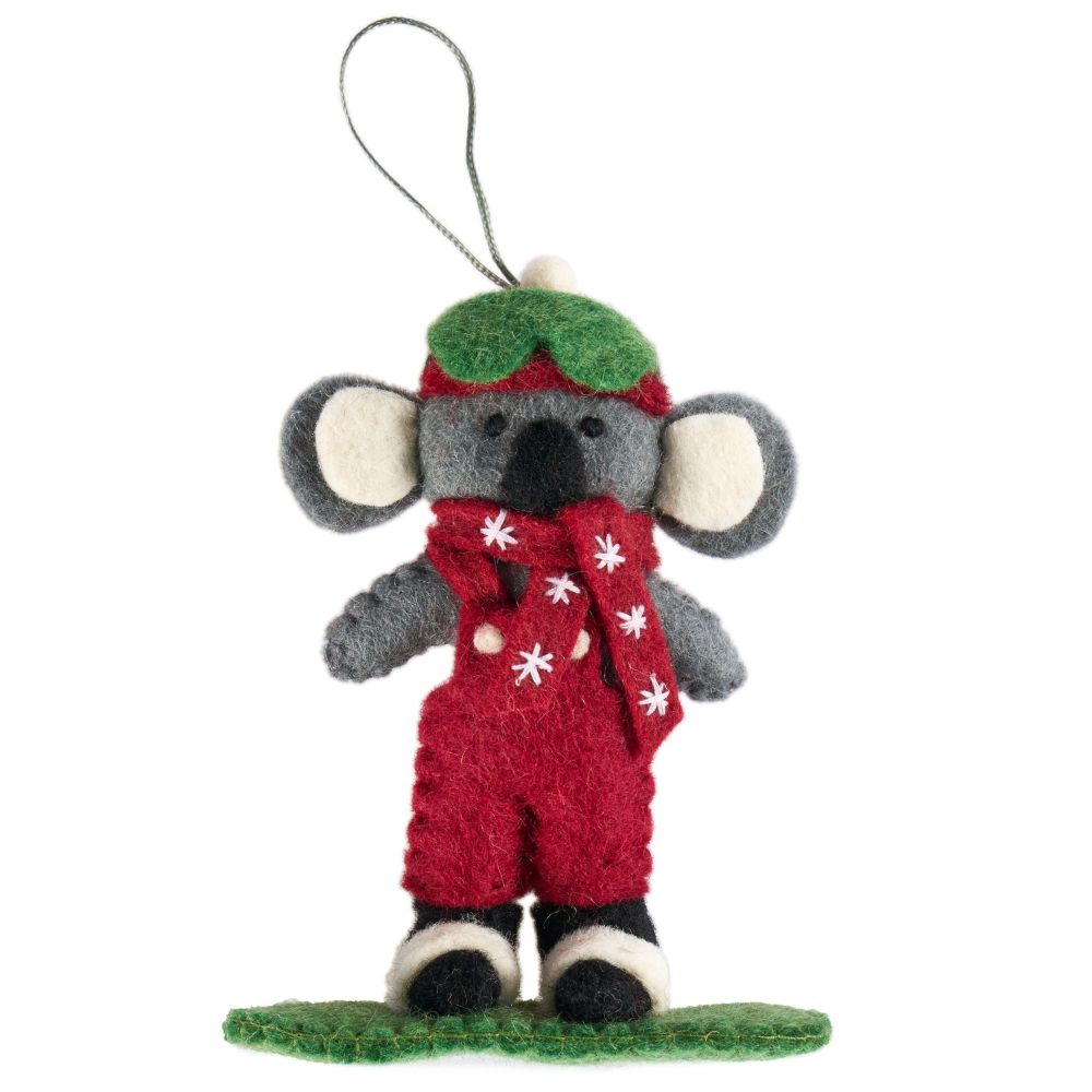 Fairtrade Felt Christmas Decoration - Koala Snowboarding