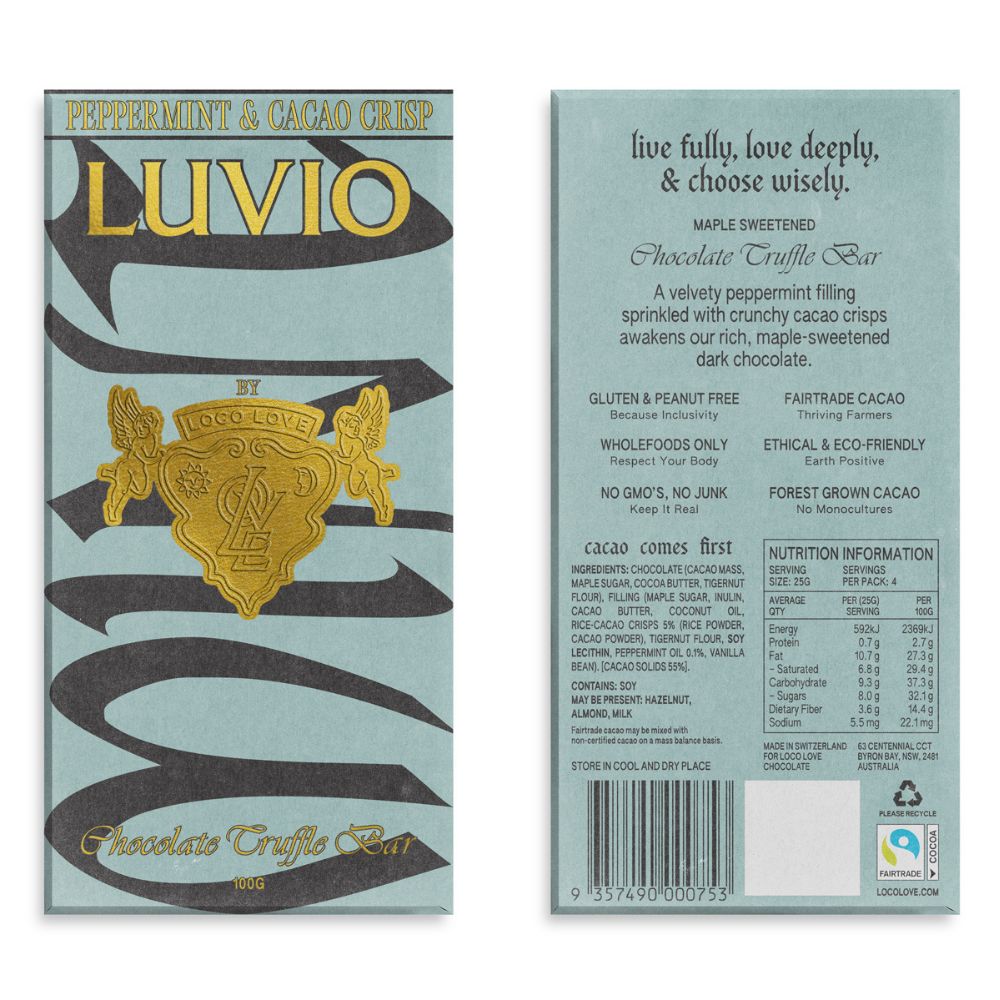 Loco Love Luvio Peppermint & Cacao Crisp Vegan Chocolate - 90g