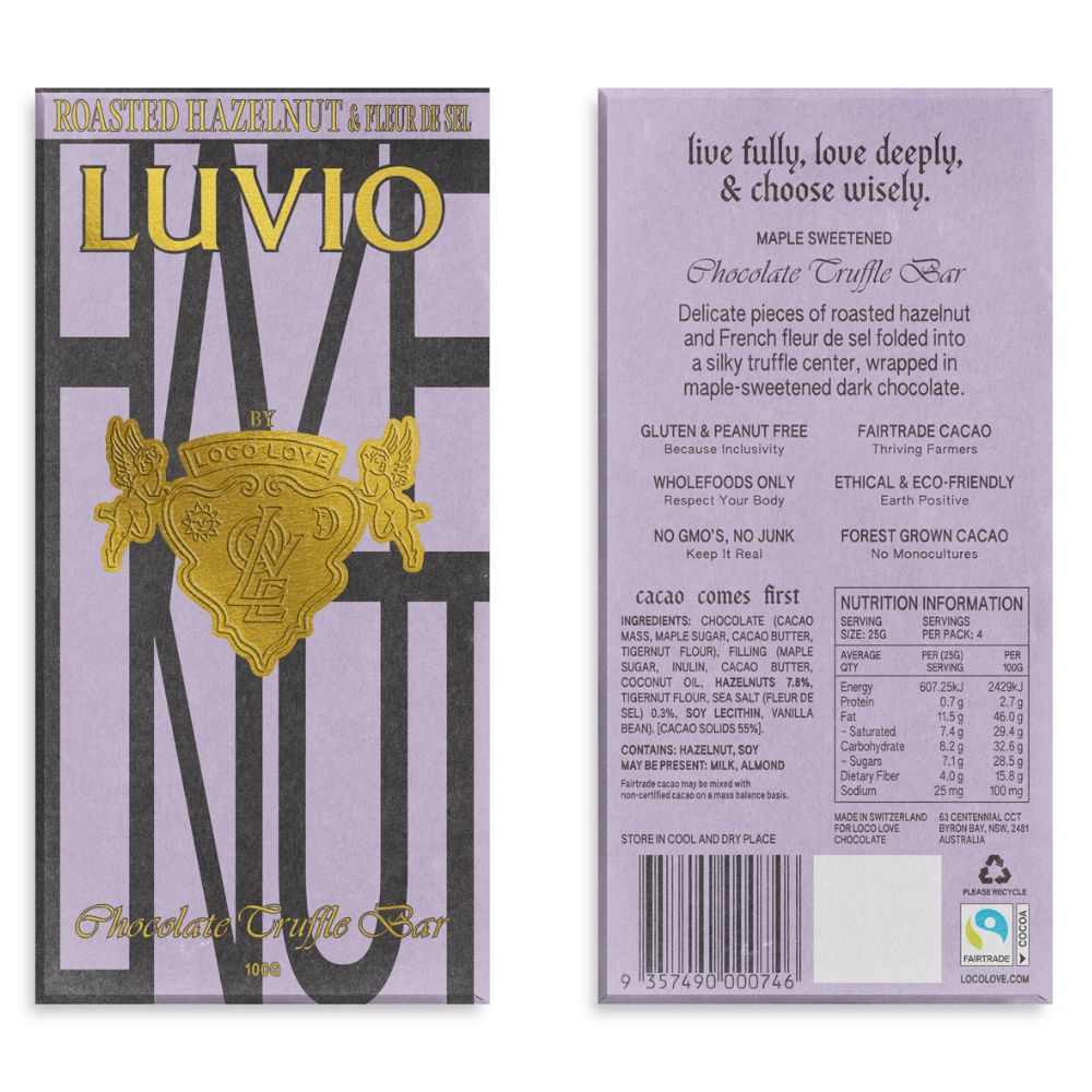 Loco Love Luvio Roasted Hazelnut & Fleur De Sel Vegan Chocolate - 90g