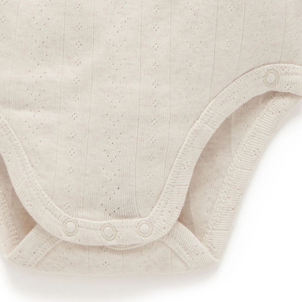 Purebaby Pointelle Long Sleeve Wrap Bodysuit - Wheat Melange