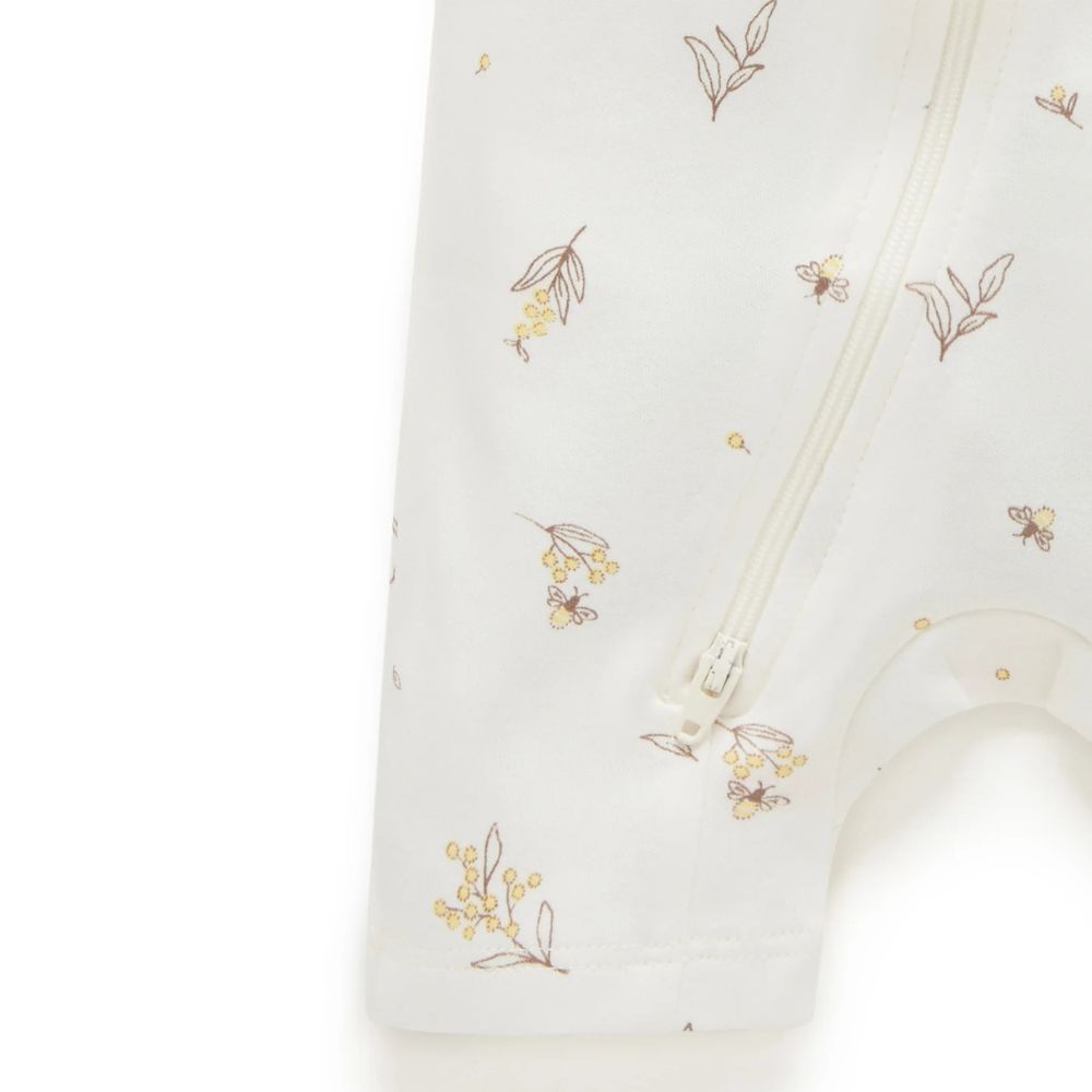 Purebaby Short Sleeve Zip Growsuit - Wattle Bee