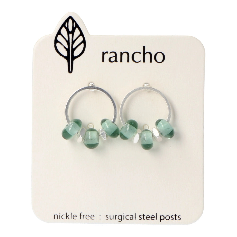 Rancho Studs - Silver Hollow Circle With Teal Glass Silver Spacer Beads