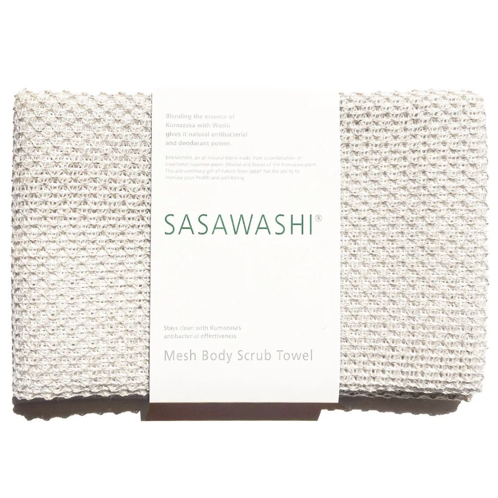 Sasawashi Mesh Exfoliating Shower Towel – Gentle Body Scrub (White)