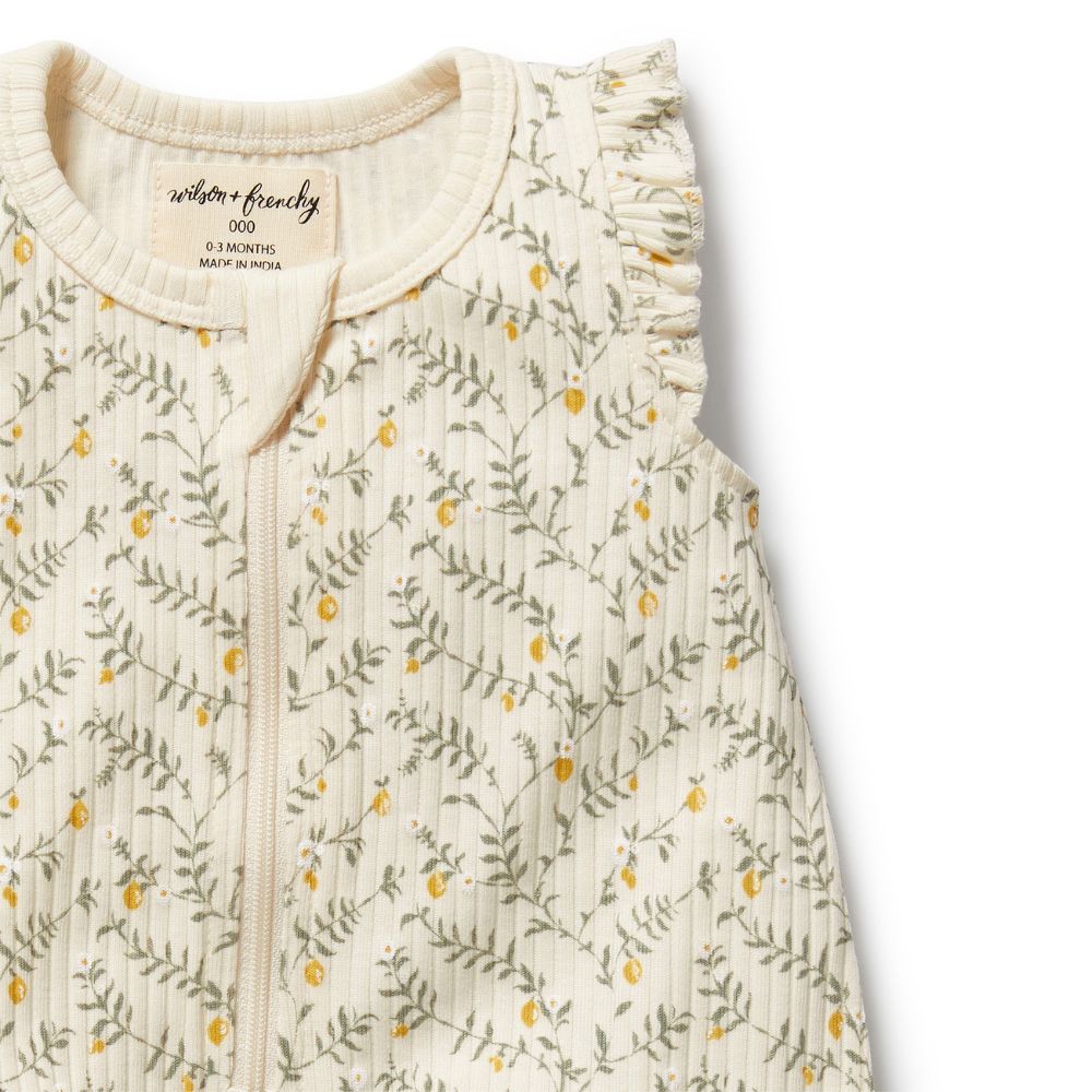 Wilson & Frenchy Organic Ruffle Zipsuit - Lemon Leaf