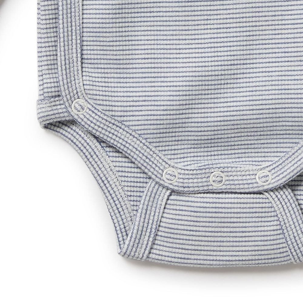Wilson & Frenchy Organic Stripe Rib Wrap Bodysuit - Rain Drop