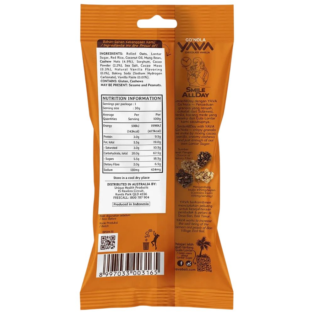 Yava Go'Nola Chocolate Vanilla Granola Bites 30g