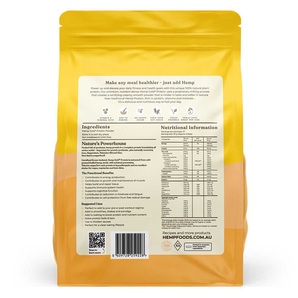 Hemp Foods Australia Certified Organic Hemp Gold Protein 900g