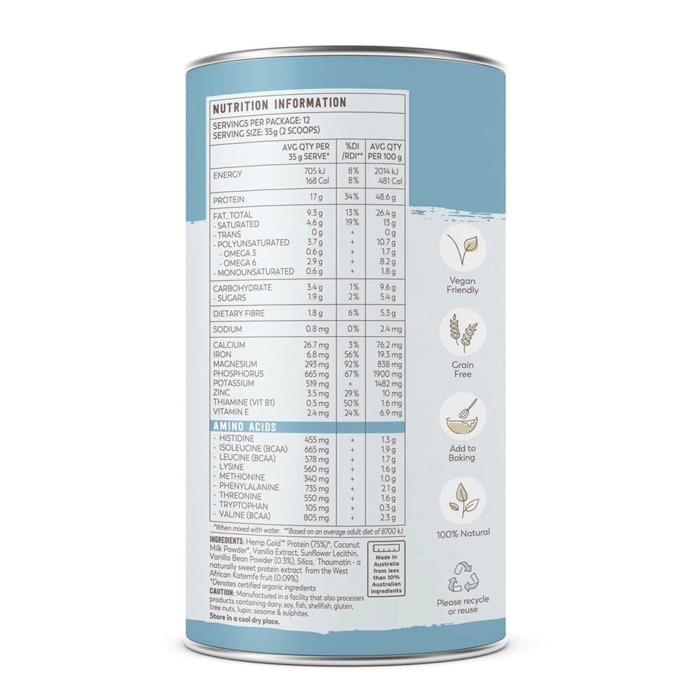 Hemp Foods Australia Certified Organic Hemp Protein Vanilla 420g