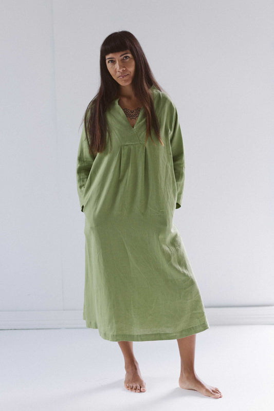 Lazybones Emma Linen Dress Herb Green XS/S