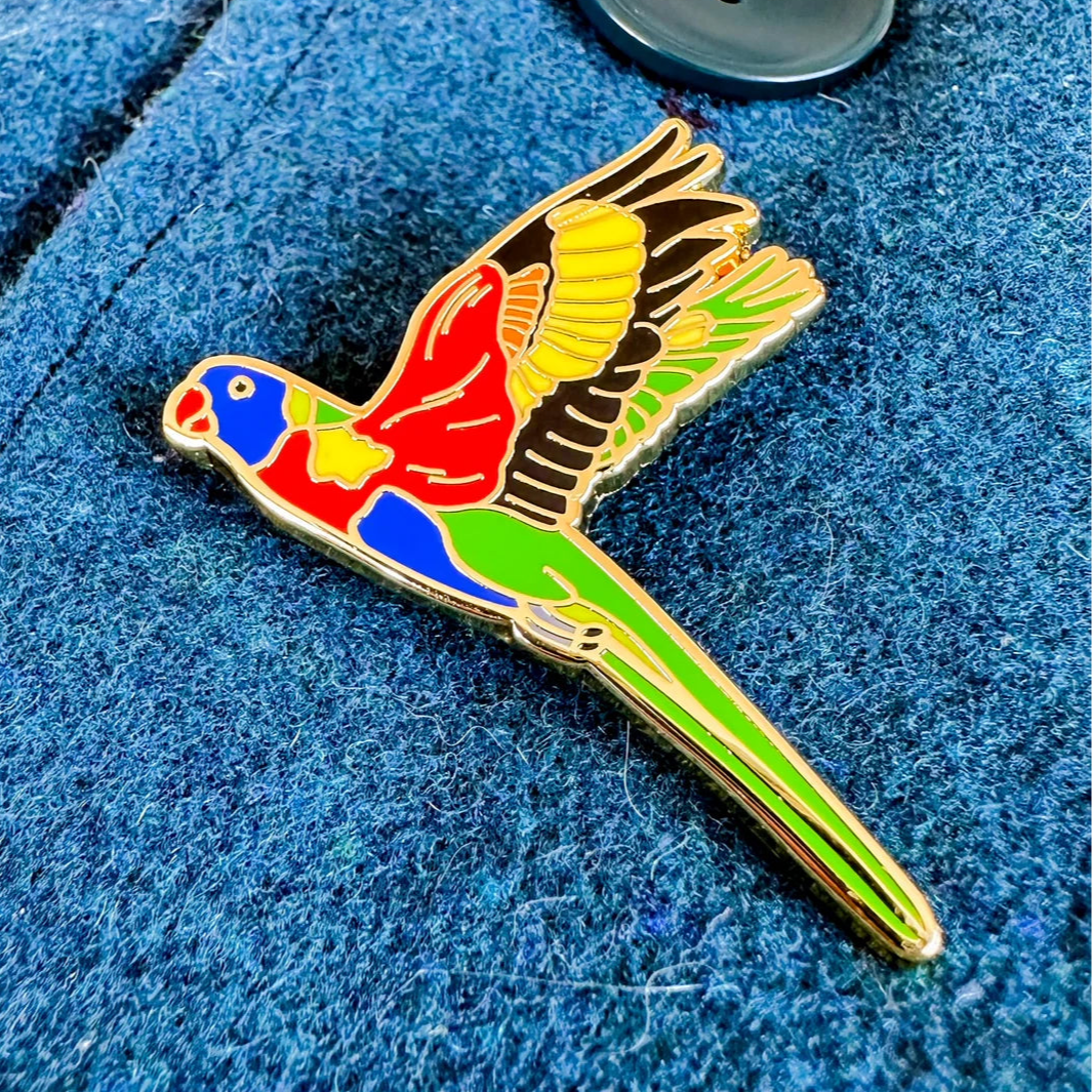 Red Parka Enamel Pin - Rainbow Lorikeet