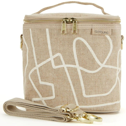 SoYoung Large Linen Insulated Lunch Bag Lunch Poche - Abstract Lines