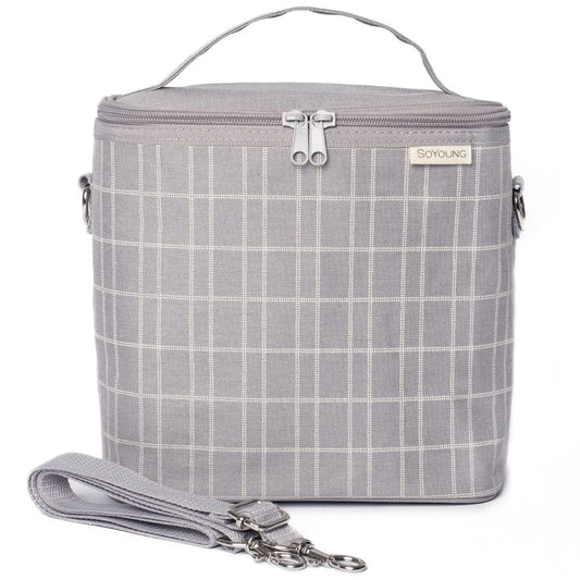 SoYoung Raw Linen Lunch Poche Light Grey Grid