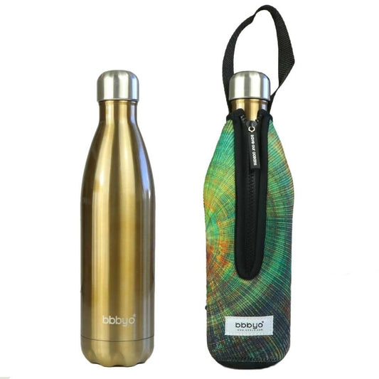 BBBYO Stainless Steel Water Bottle with Cover 750ml - Gold Spiral