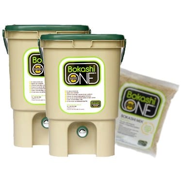 Bokashi Compost Bin Two Bin Set - 2 x Tan & Green