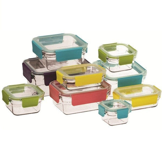 Glasslock Oven Safe Premium Container Set 9 Pieces Coloured Clip Lids