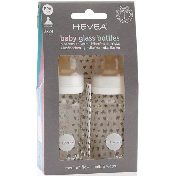 Hevea Glass Baby Bottle 2pk 120ml - Slow Flow 0-3 months