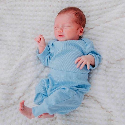 Organic Nights Baby Rib-Knit Pants - Powder Blue