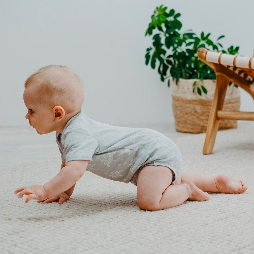 Organic Nights Summer Baby Sleepsuit - Palms & Pineapples Grey
