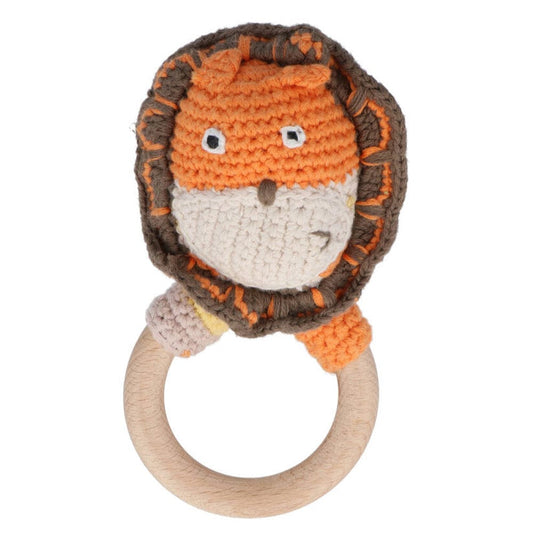 Pebble Wooden Ring Rattle - Lion
