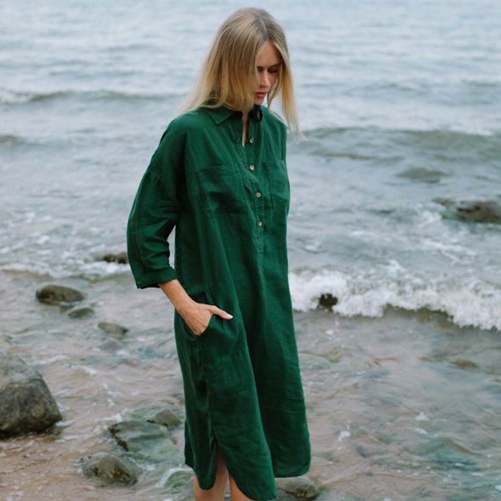 Seaside Tones Shirt Dress - Green