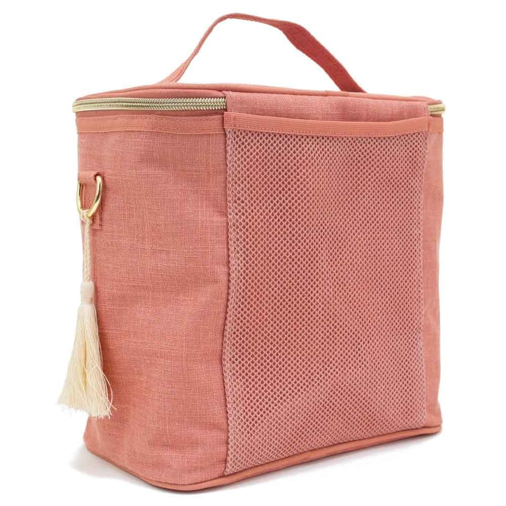 SoYoung Large Raw Linen Lunch Poche Insulated Cooler Bag - Muted Clay