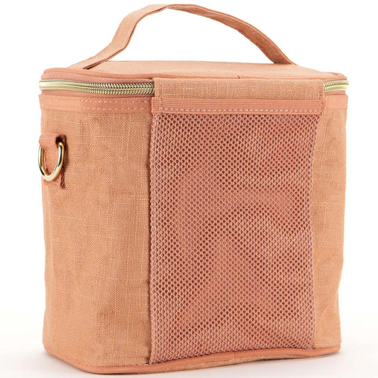 SoYoung Petite Raw Linen Lunch Poche Insulated Cooler Bag - Muted Clay