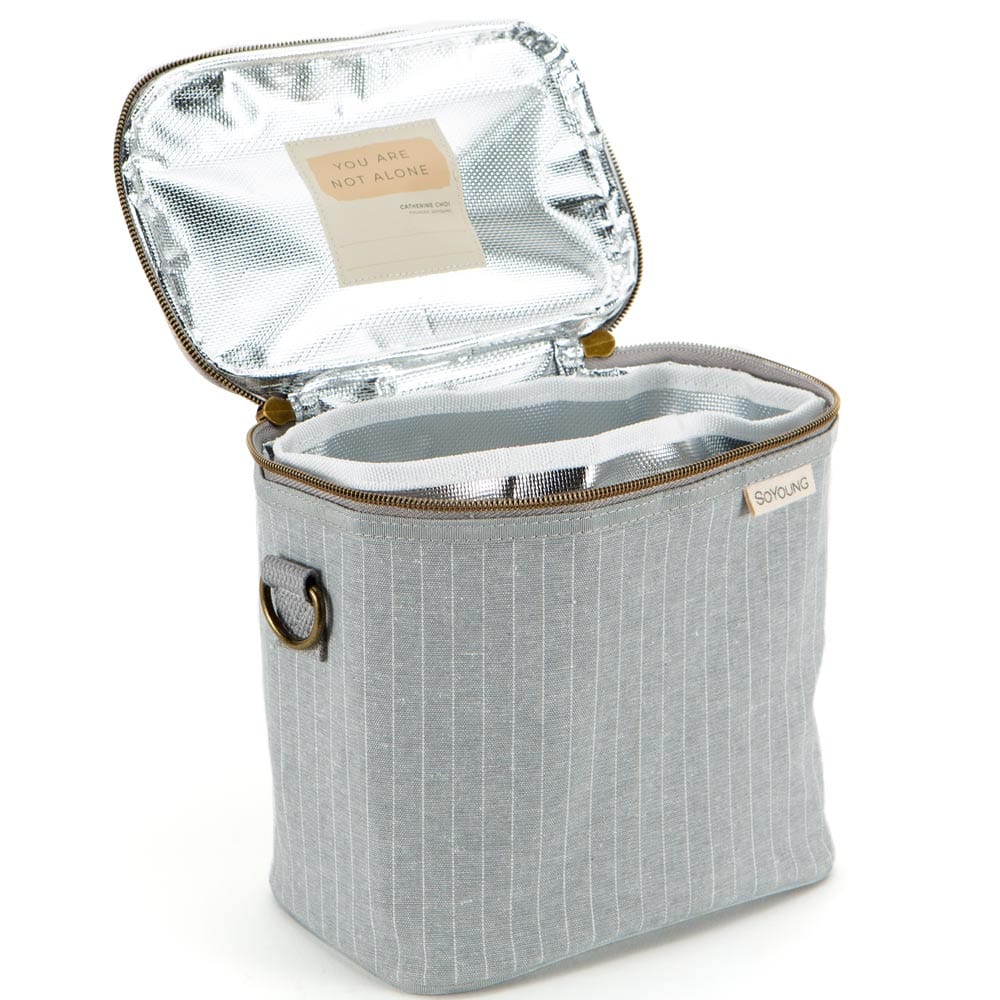 SoYoung Petite Raw Linen Lunch Poche Insulated Cooler Bag - Pinstripe Heather Grey