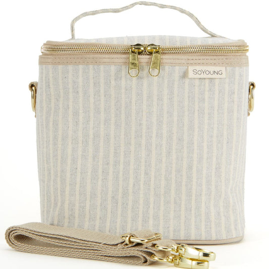 SoYoung Petite Raw Linen Lunch Poche Insulated Cooler Bag - Sand & Stone