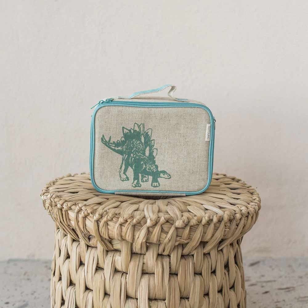 SoYoung Raw Linen Insulated Lunch Box - Green Stegosaurus