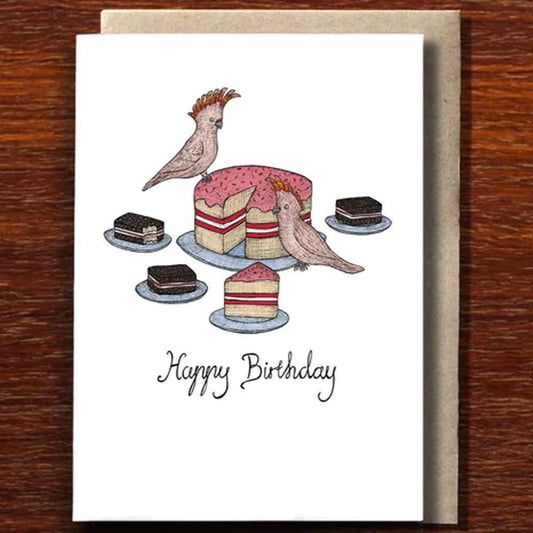 The Nonsense Maker Card - Happy Birthday Cockatoos and Cake