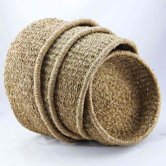 Woven Seagrass Low Round Baskets - Set of 4