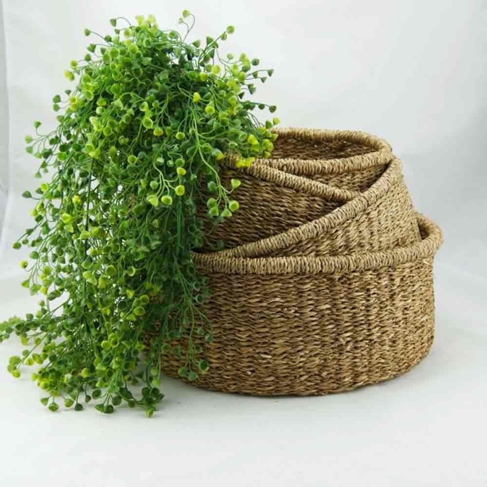 Woven Seagrass Low Round Baskets - Set of 4