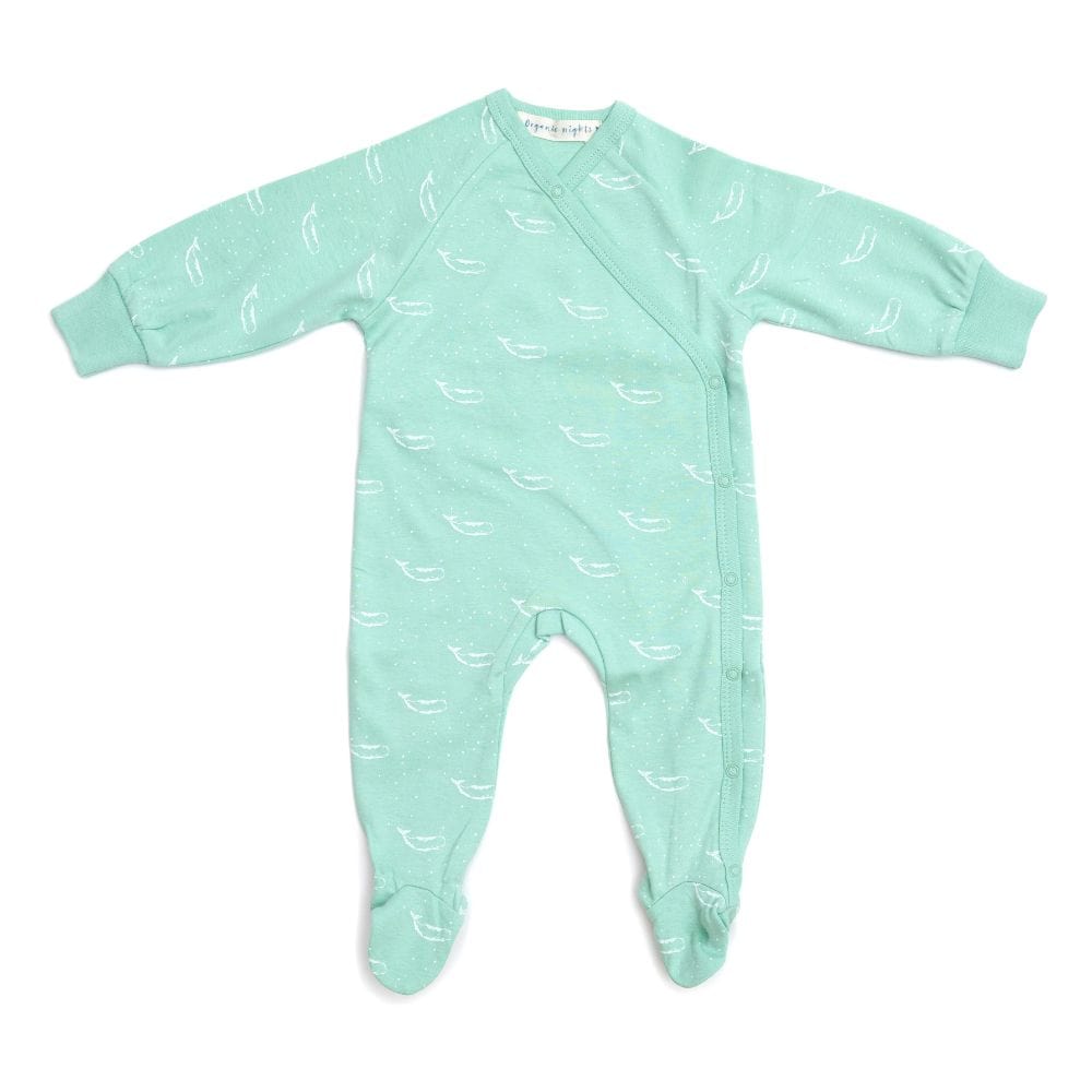 100% Organic Cotton Crossover Baby Sleepsuit with Feet - Sage Green