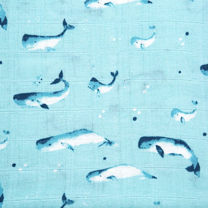 100% Organic Cotton Muslin Swaddle - Watercolour Whales Aquatic Blue