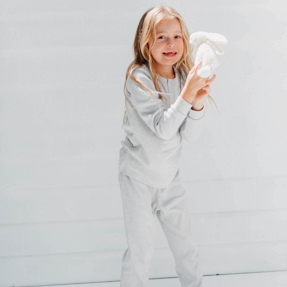 100% Organic Cotton Rib-Knit Autumn Winter Children's Pyjamas - Grey