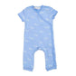 100% Organic Cotton Summer Short Sleeve Crossover Sleepsuit - Tiny Whales in Hydrangea Blue