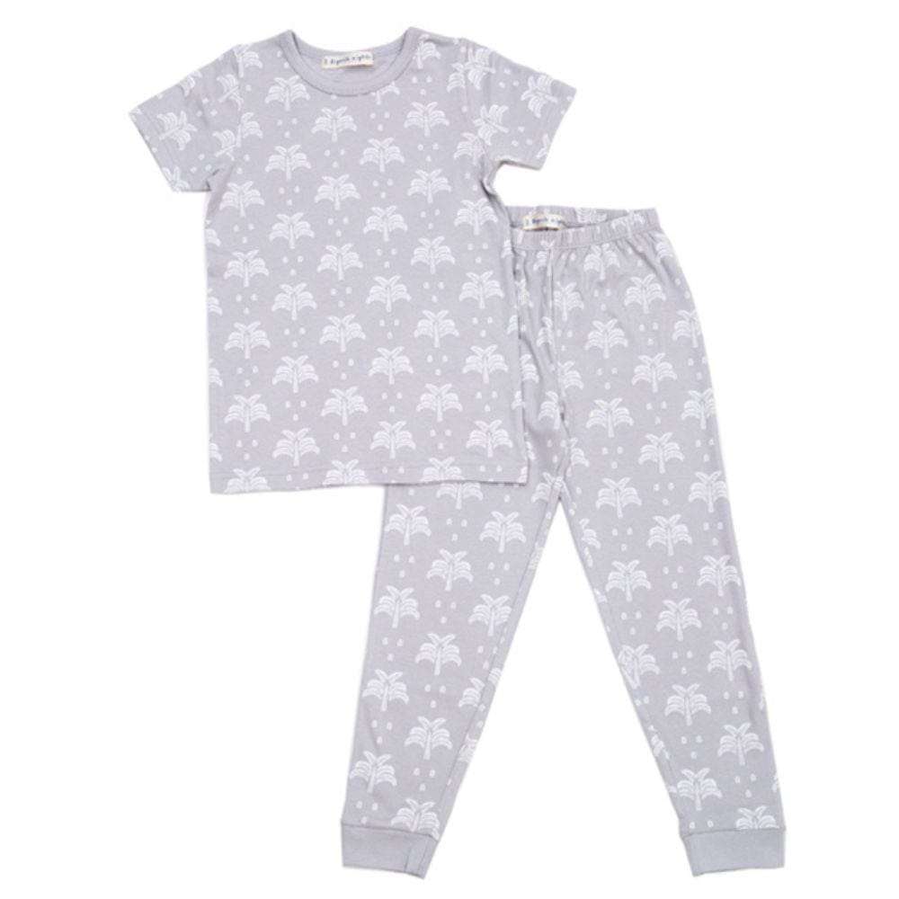 100% Organic Cotton Summer T-Shirt and Long-Leg Pyjama Set - Palms & Pineapples in Grey