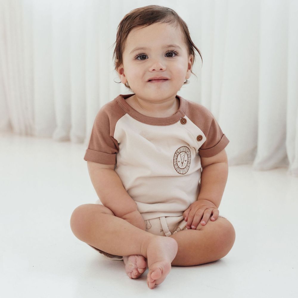 Aster & Oak Lion Embroidered Raglan Tee