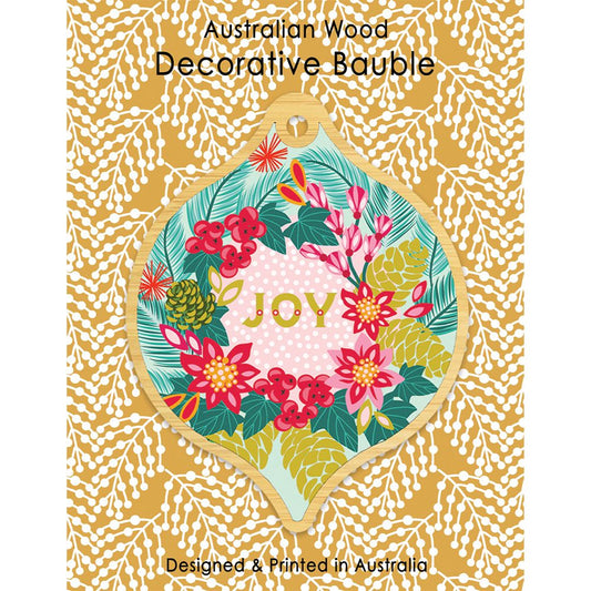 Aero Decorative Wooden Bauble - Christmas Joy Wreath