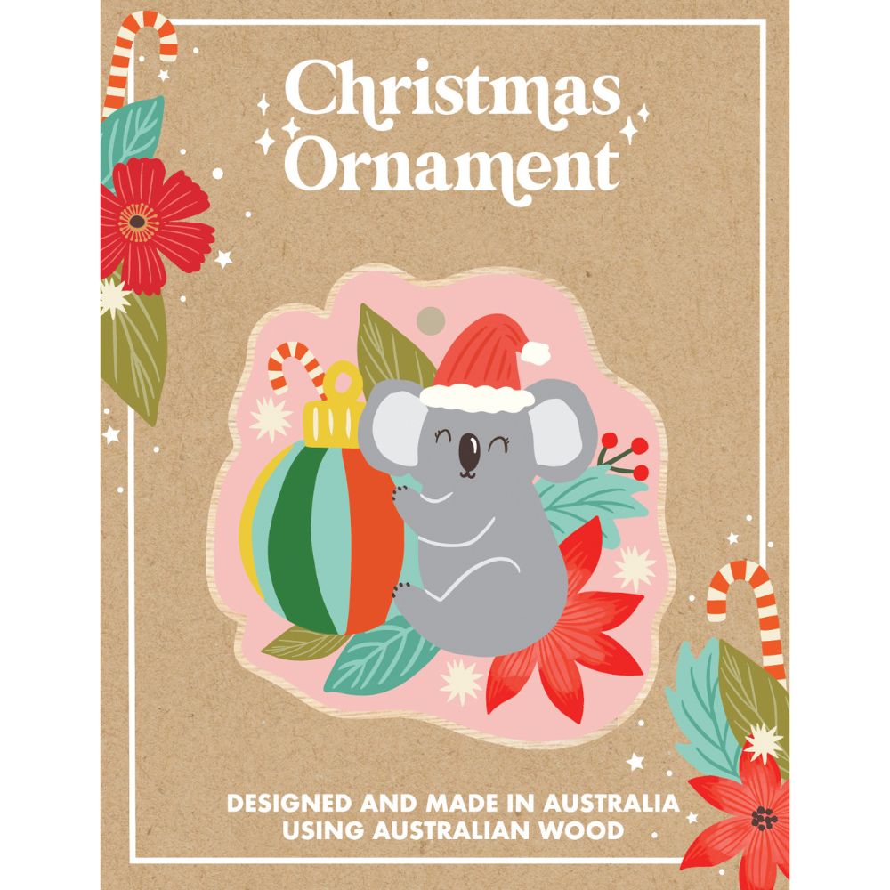 Aero Christmas Ornament - Koala With Bauble Pink