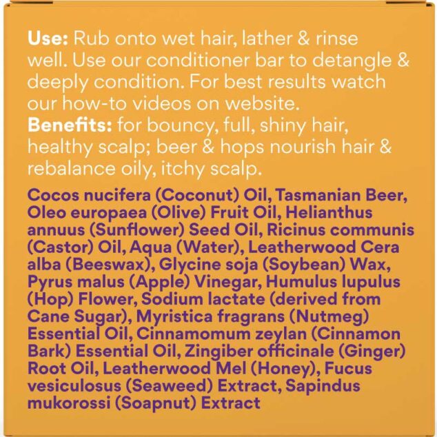 Beauty & the Bees Real Beer & Honey Shampoo Bar 120g - Ginger, Cinnamon, Nutmeg