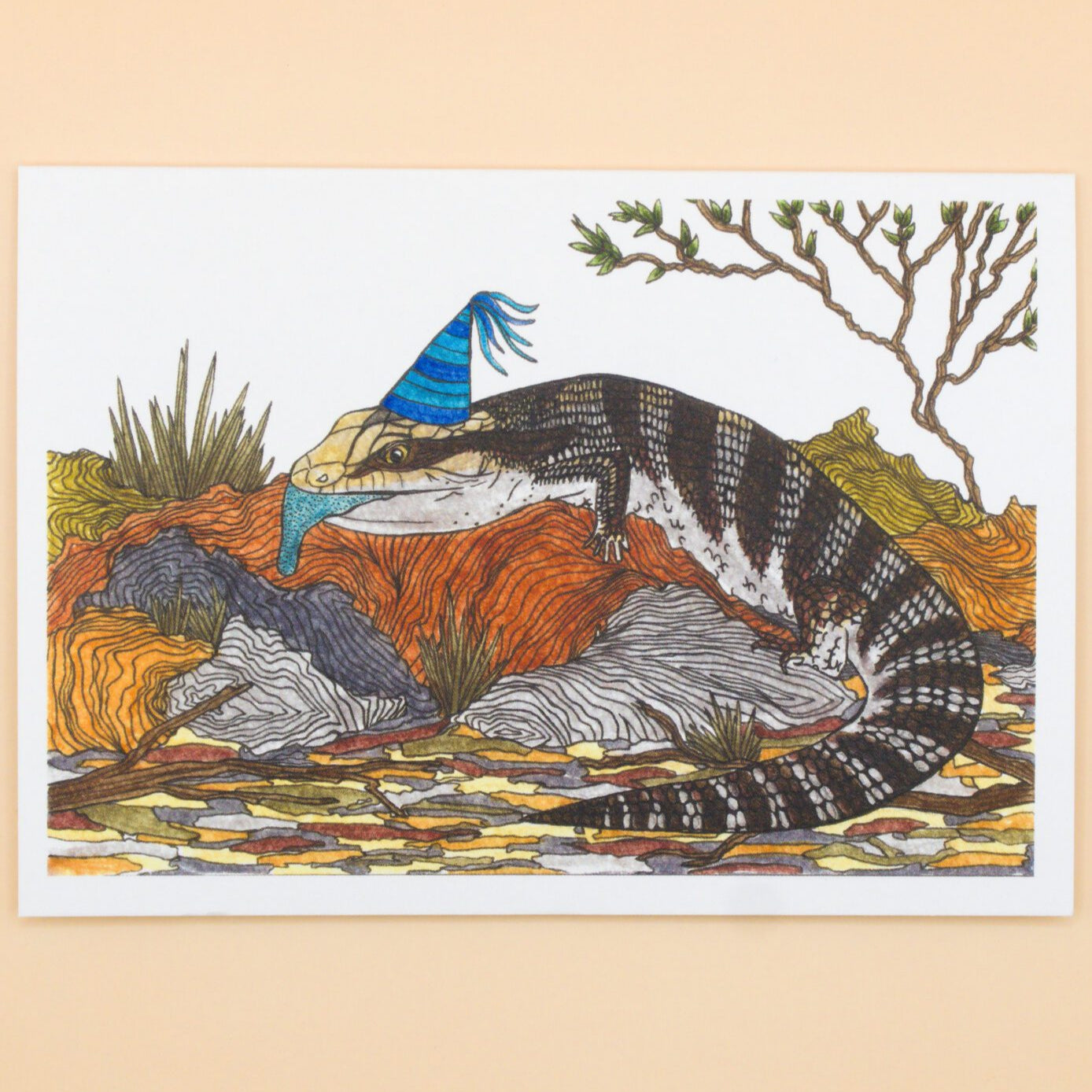 Sunshine Sea Art Greeting Card - Blue-Tongue Lizard