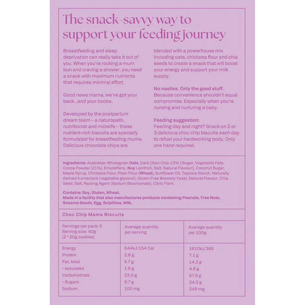 Franjos Kitchen Lactation Cookies Mama Biscuits - Choc Chip (New Chewy Formula)