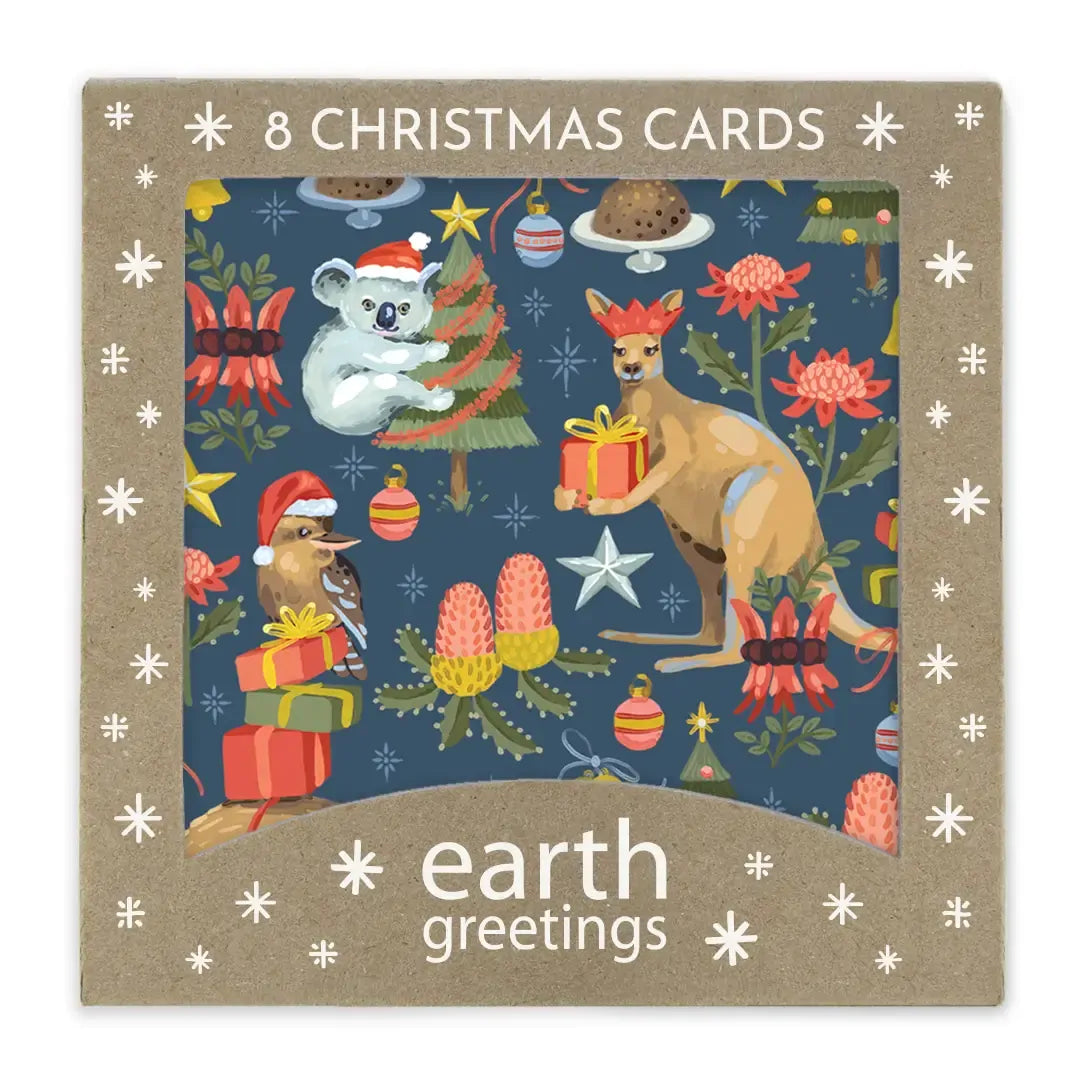 Earth Greetings Square Boxed Christmas Cards 8pk - Christmas Creatures